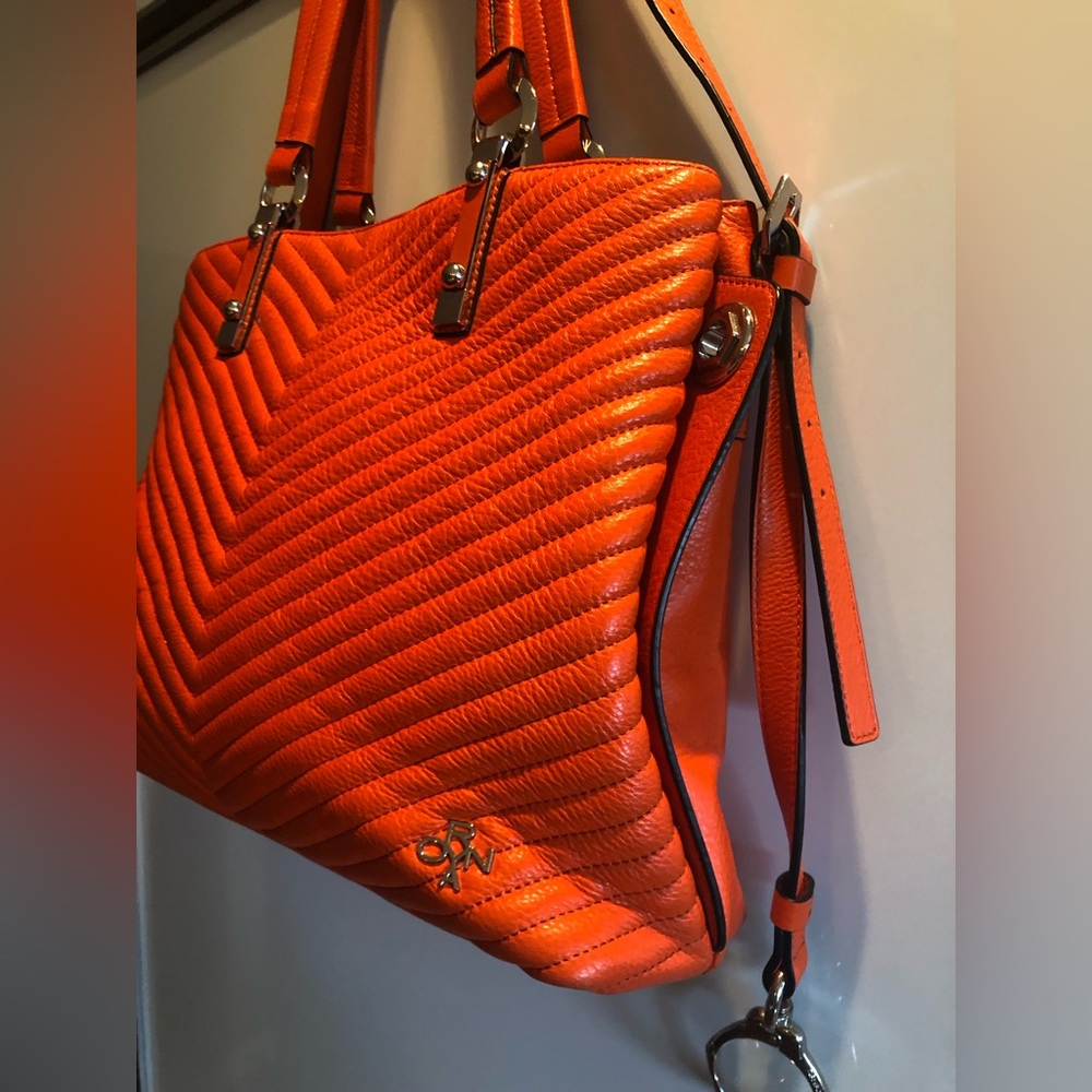 orYANY Orange Leather Women's Shoulder Handbag with strap